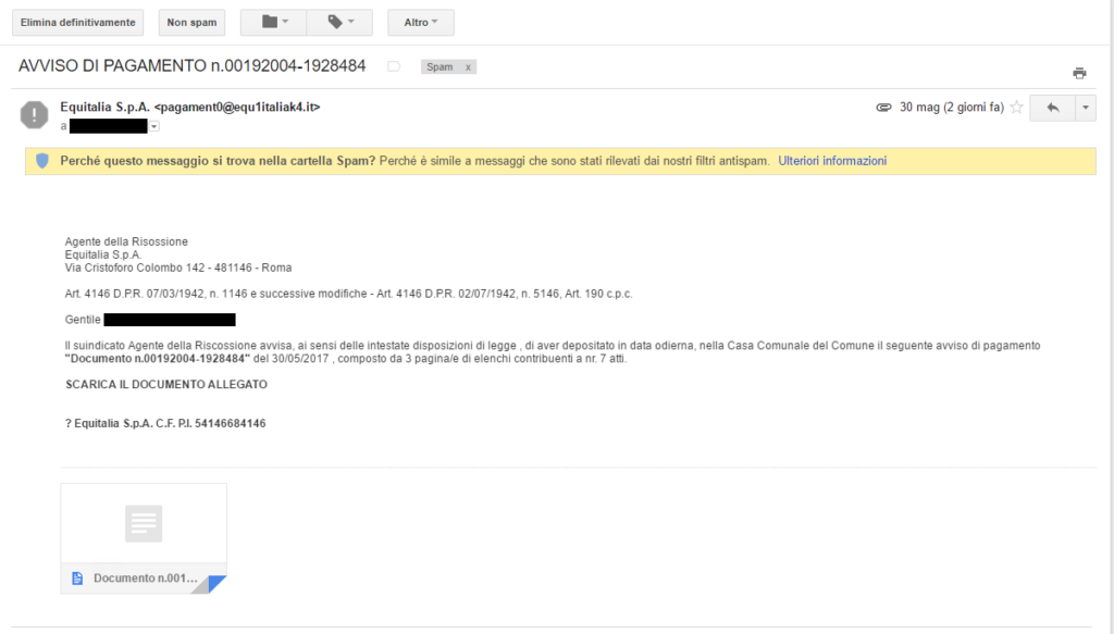 Falsa email Equitalia